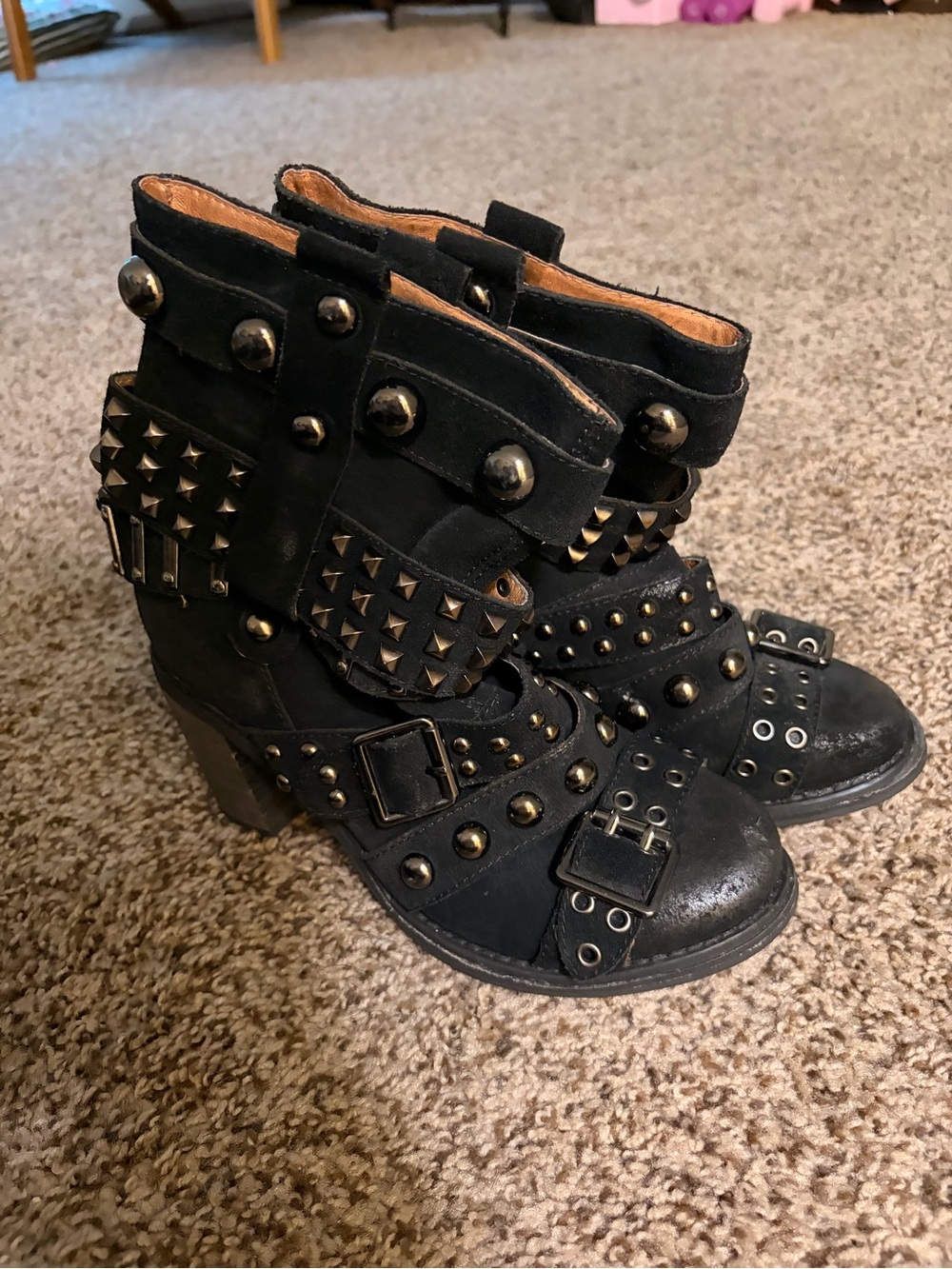 Jeffrey Campbell Ibiza Handmade Studded Black Leather Boots US 6.5 EU37